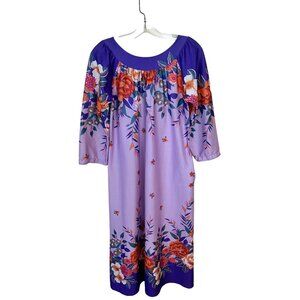 Vintage Floral Purple Womens Maxi Dress MuMu Long Sleeve XL Lavender Hawaiian